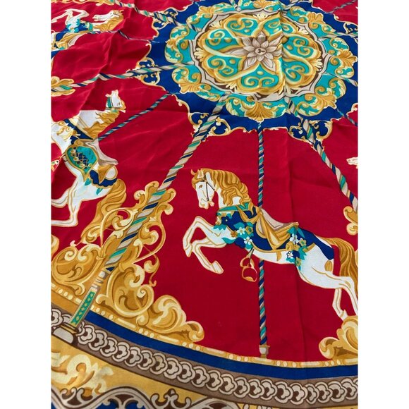 Vintage Italian Silk Scarf Carousel Horse Design 100% Silk 30 x 32 Made In Italy - Picture 2 of 6